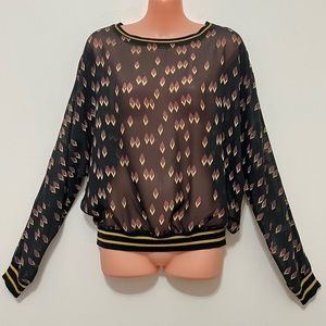 Jenn. Long Sleeve Sheer Diamond Shape Print Top